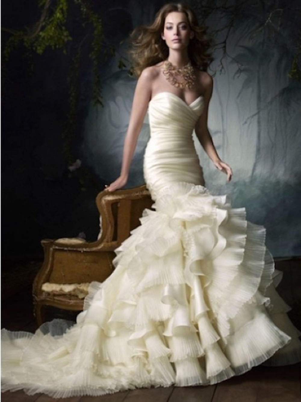 Rivini designer Strapless Ivory Ruffled Mermaid Wedding Gown 4